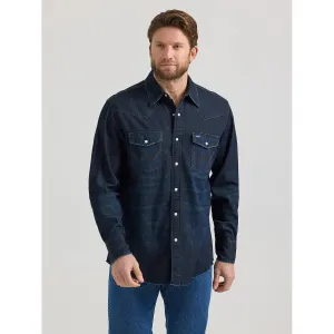 Men's Wrangler Vintage Inspired Western Snap Workshirt -  Dark Wash