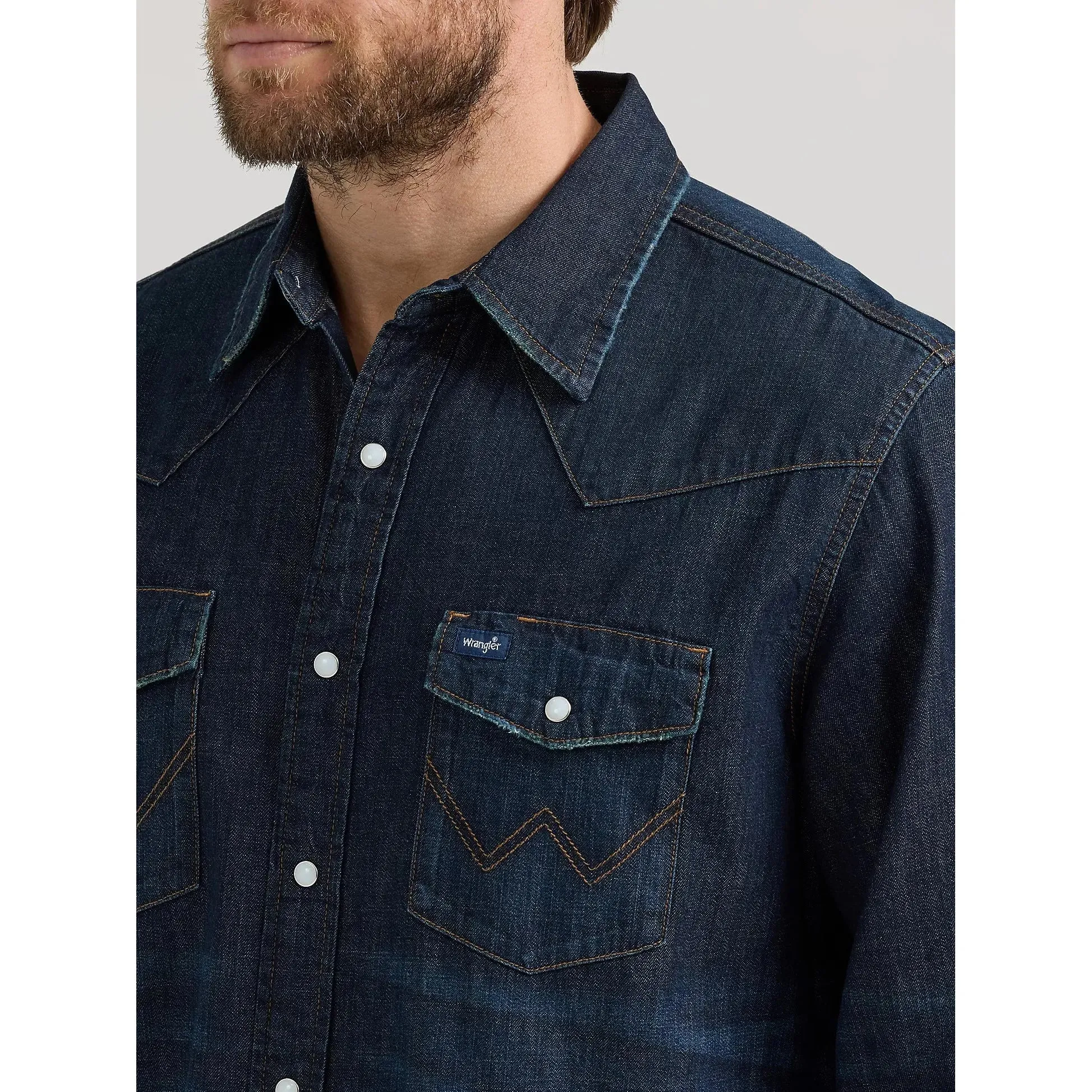 Men's Wrangler Vintage Inspired Western Snap Workshirt -  Dark Wash