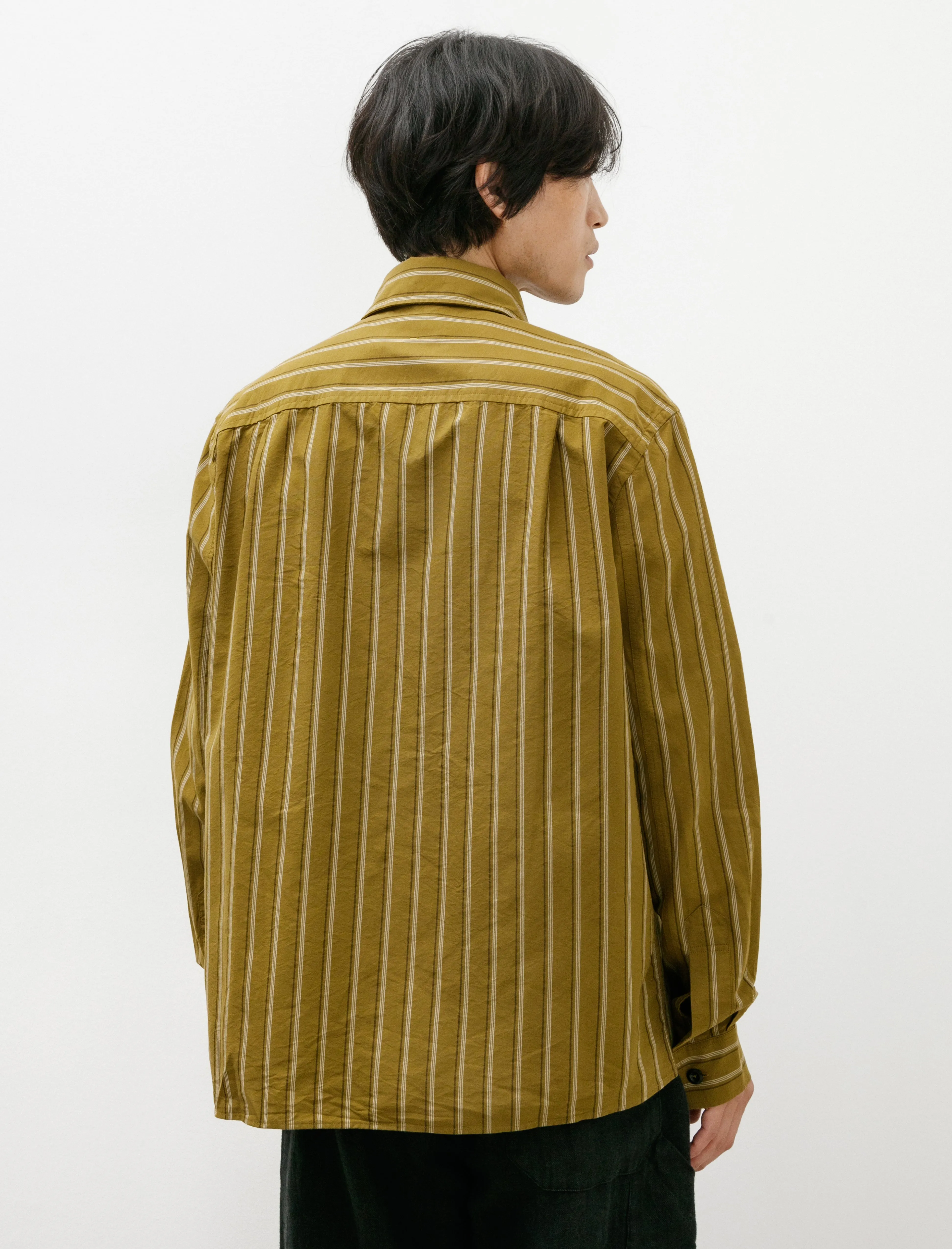 MHL Overall Shirt Offset Cotton Stripe Olive/Off White