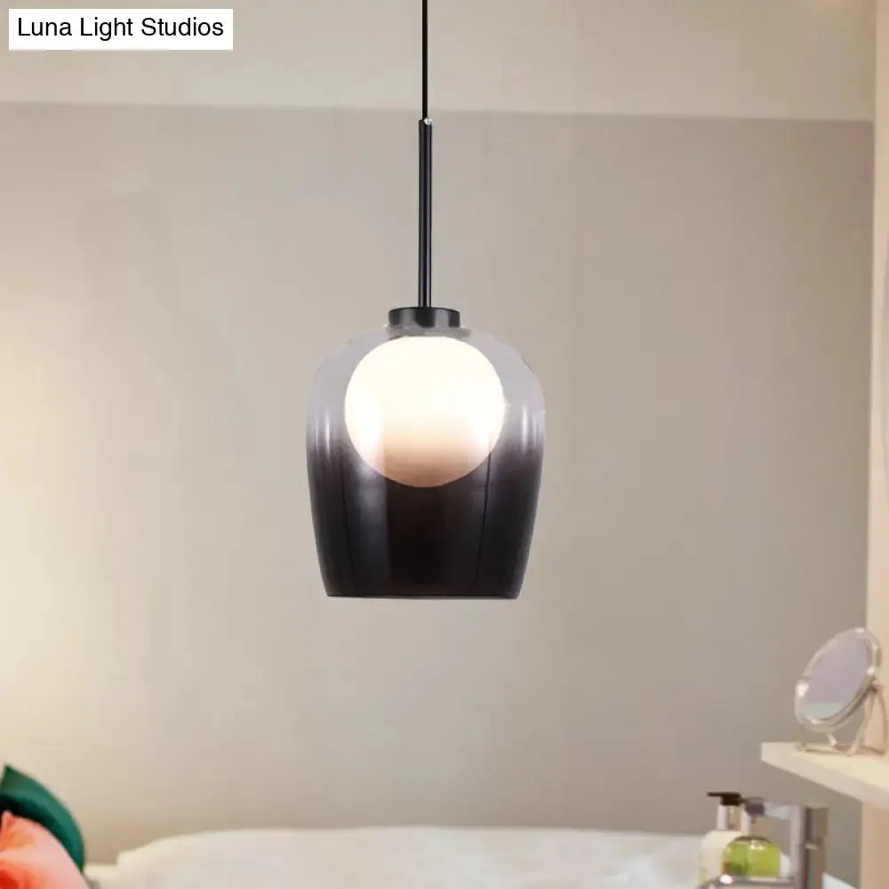 Minimalist Smoke Gray Glass Dome Pendant LED Suspension Lamp - Bedroom Lighting Fixture