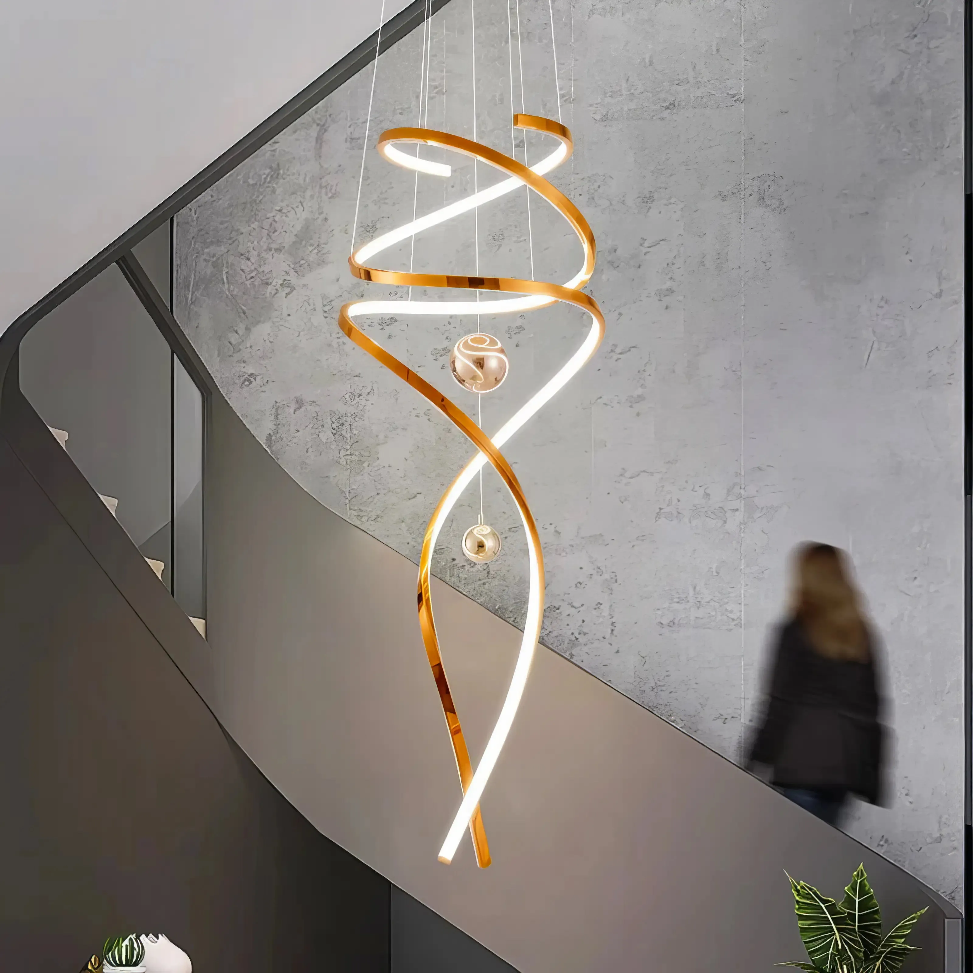 Rebecca - Modern Hanging Spiral Rose Gold Chandelier