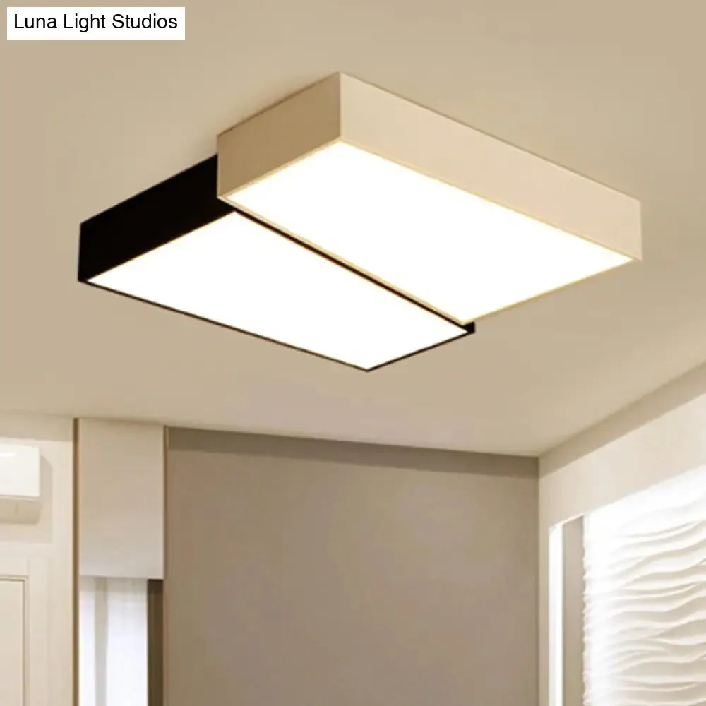 Sleek Square Flush Mount LED Ceiling Light in Black & White, Warm/White