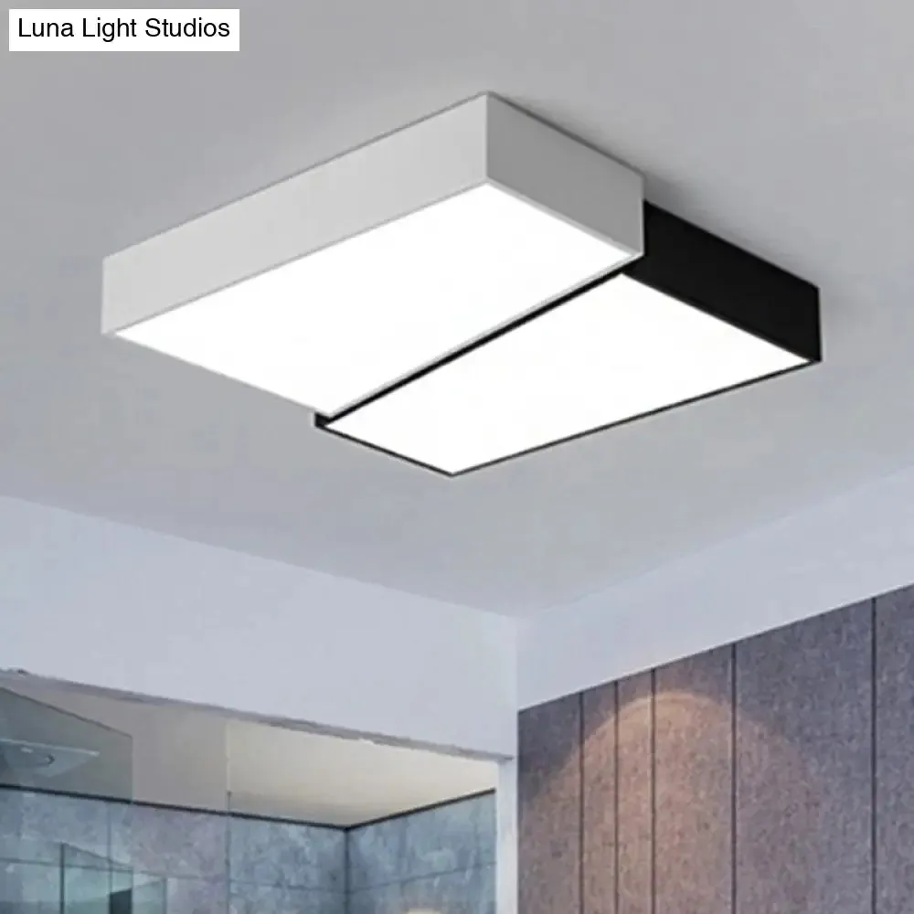 Sleek Square Flush Mount LED Ceiling Light in Black & White, Warm/White