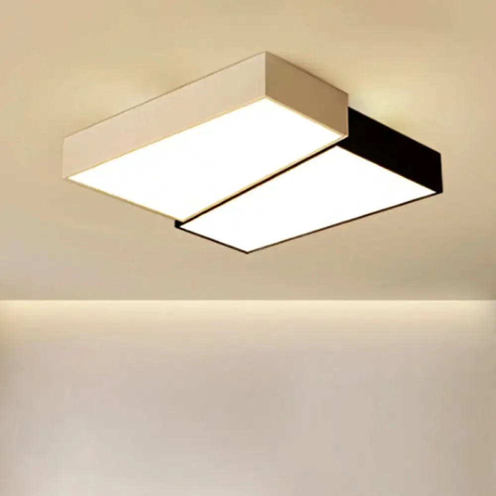 Sleek Square Flush Mount LED Ceiling Light in Black & White, Warm/White