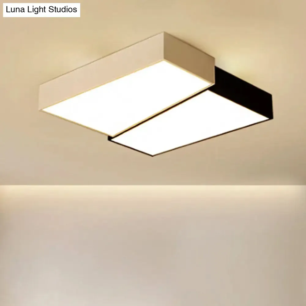 Sleek Square Flush Mount LED Ceiling Light in Black & White, Warm/White