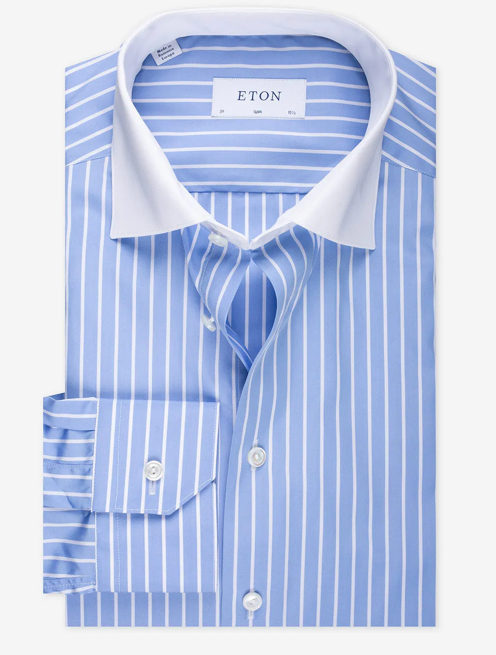Slim Contrast Collar Stripe Shirt Blue