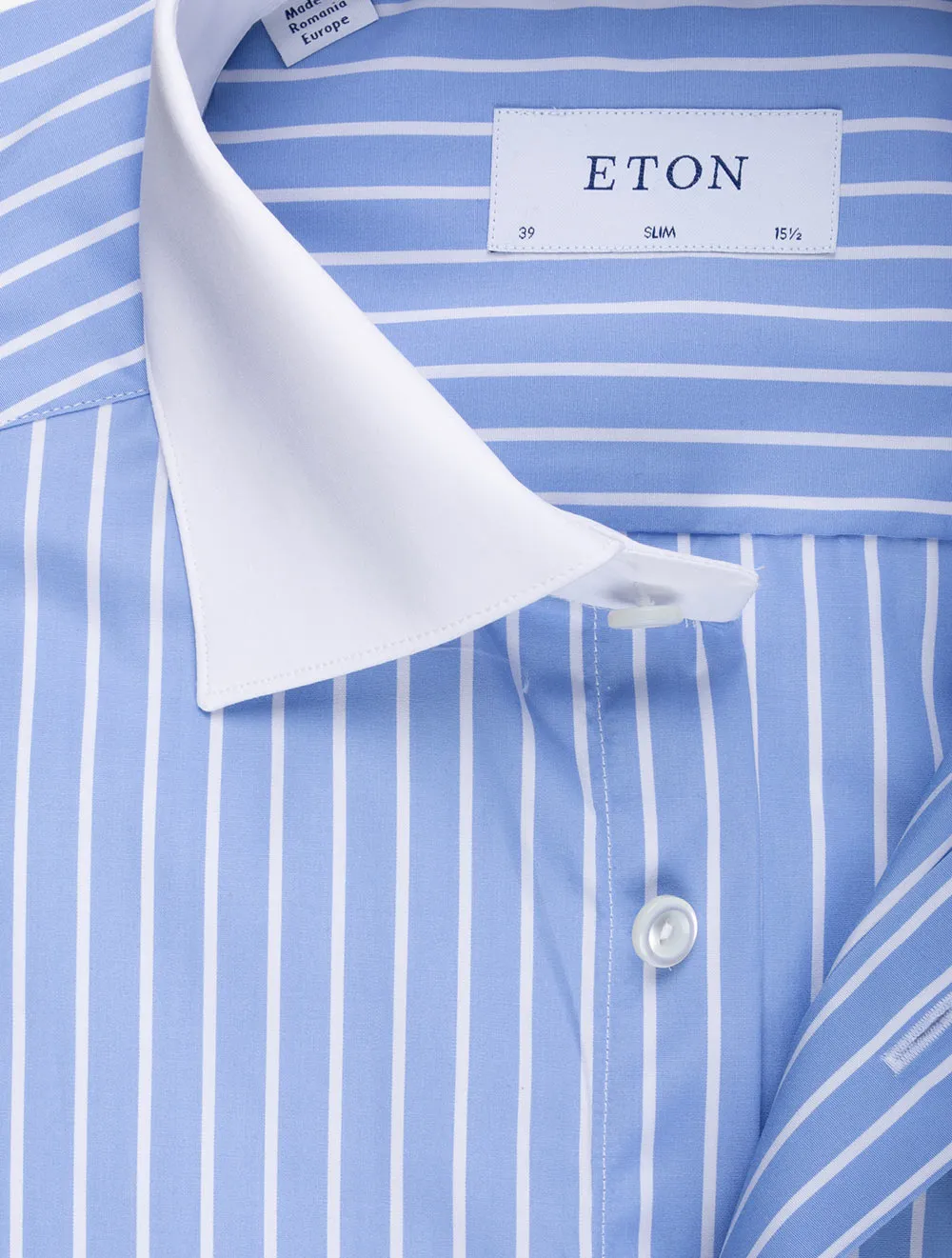 Slim Contrast Collar Stripe Shirt Blue