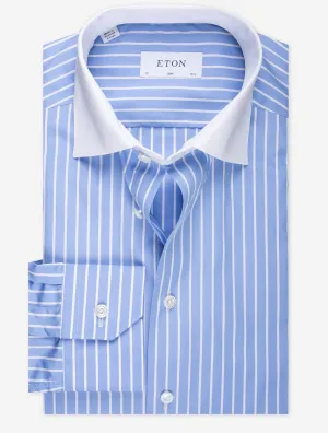 Slim Contrast Collar Stripe Shirt Blue