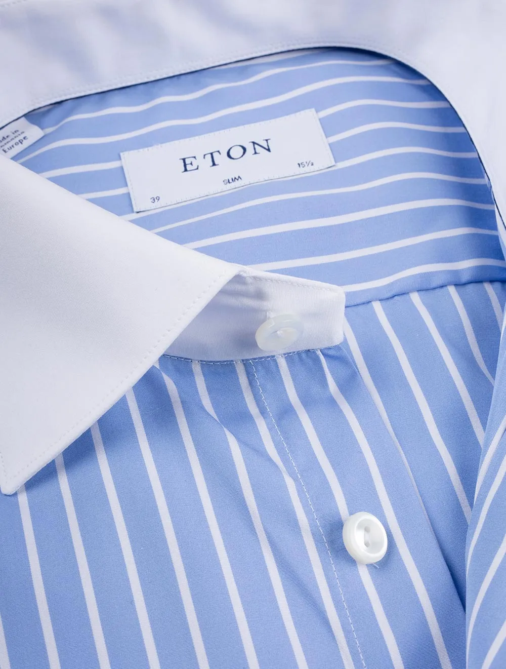 Slim Contrast Collar Stripe Shirt Blue