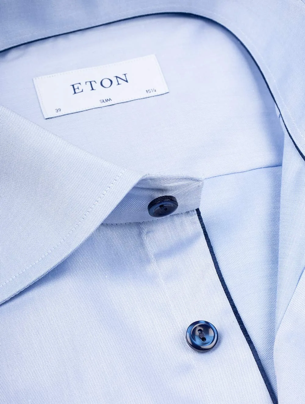 Slim Twill With Navy Button Shirt Blue