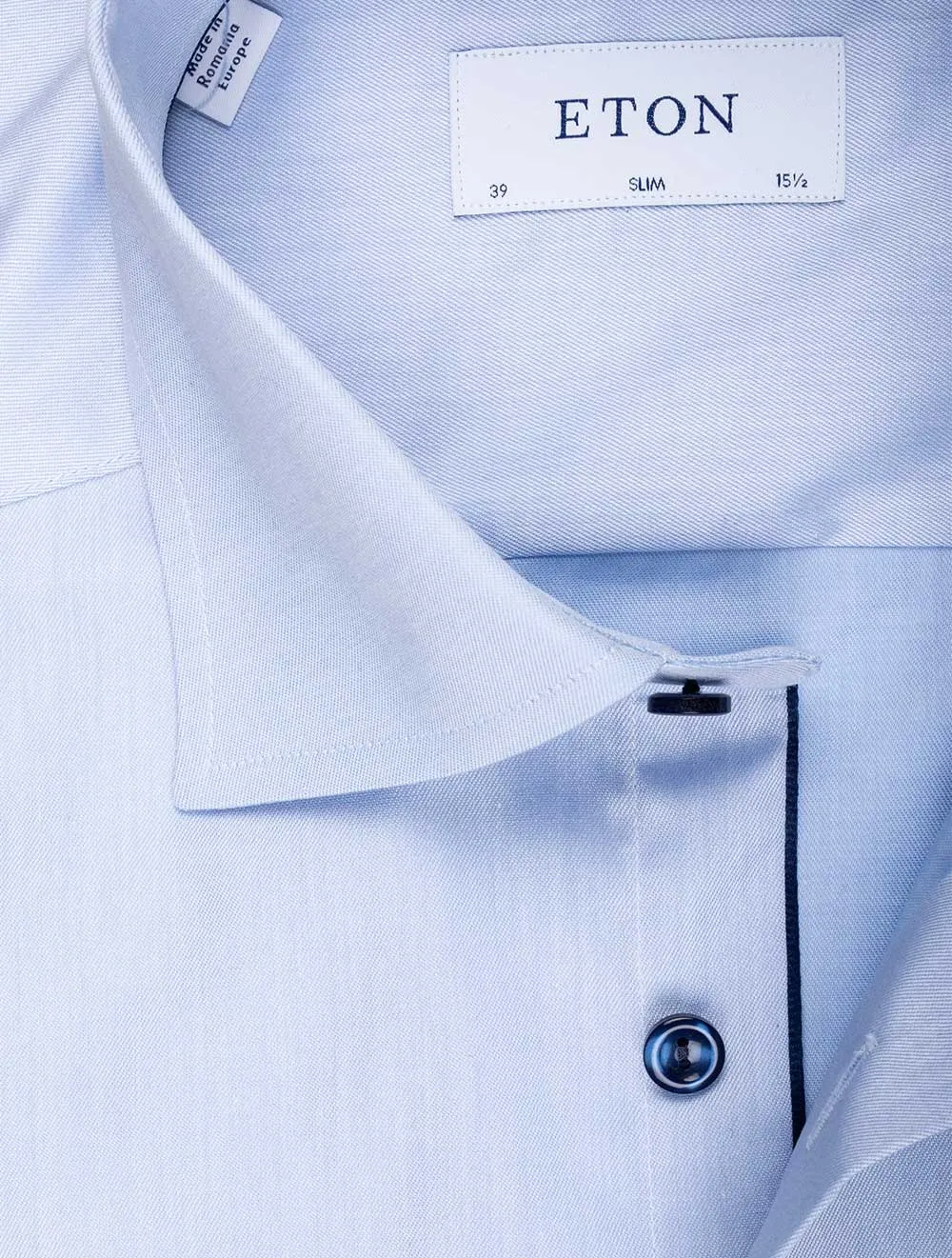 Slim Twill With Navy Button Shirt Blue