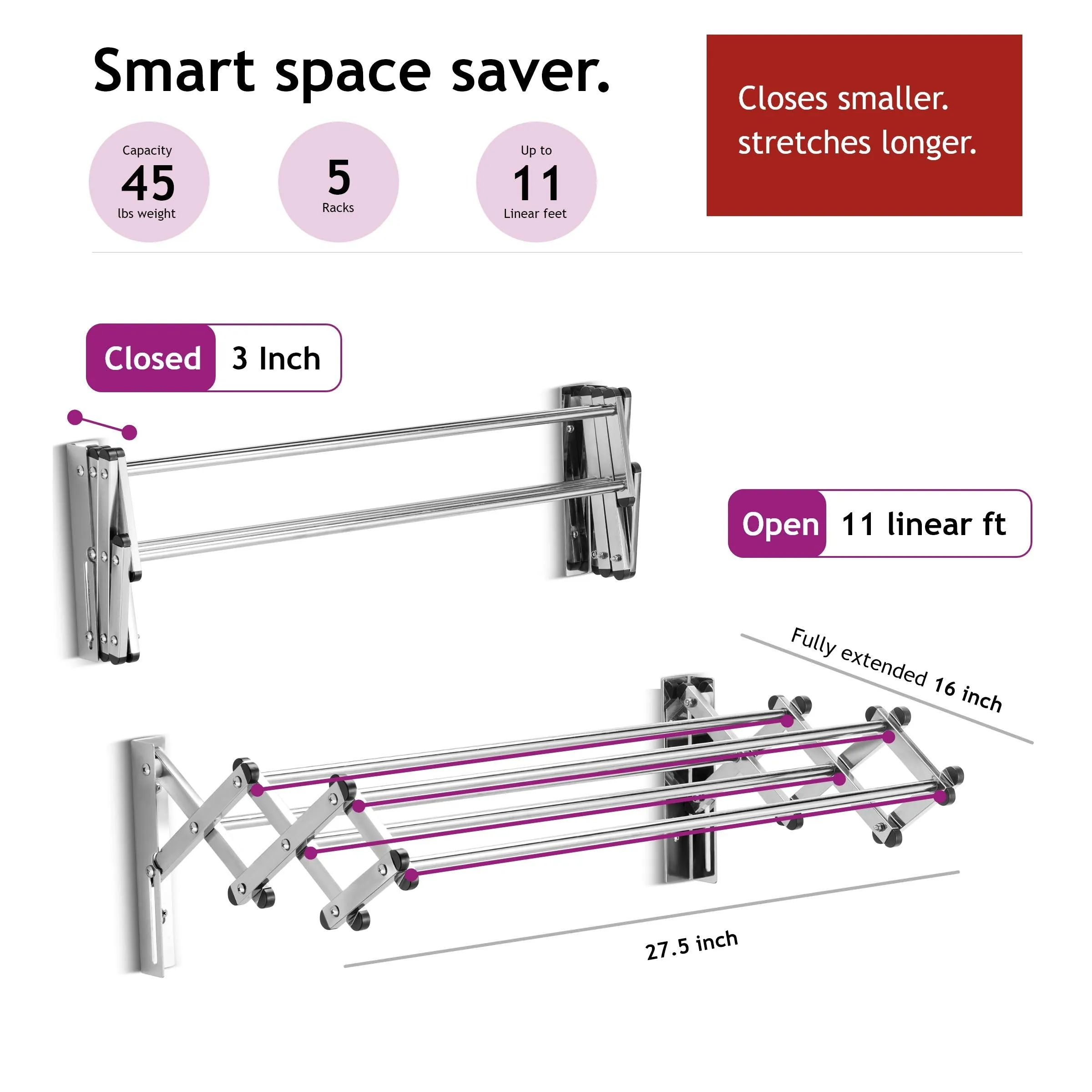Smooth Round Wall Mounted Drying Rack