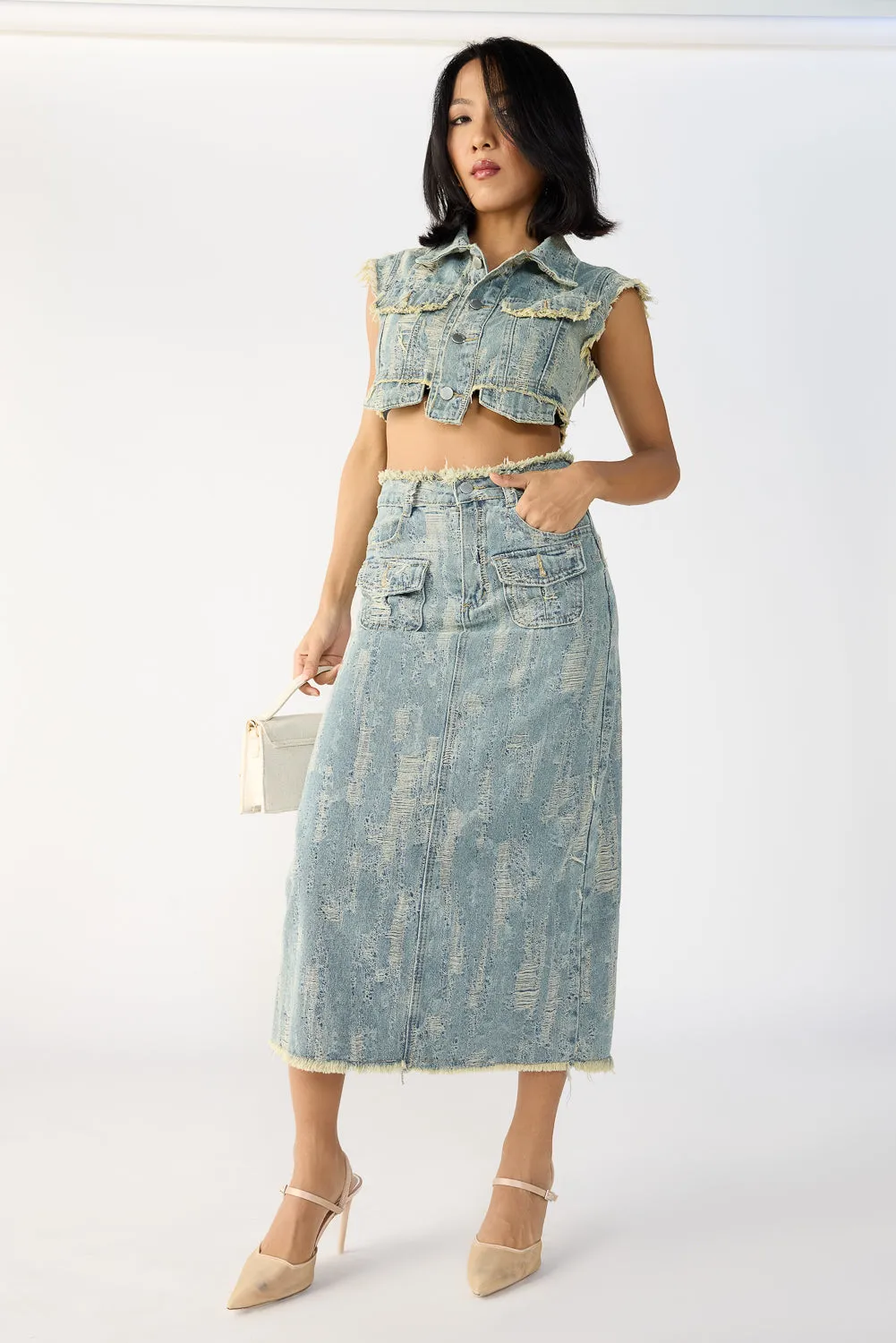 Textured Blue Denim Co-Ord Set