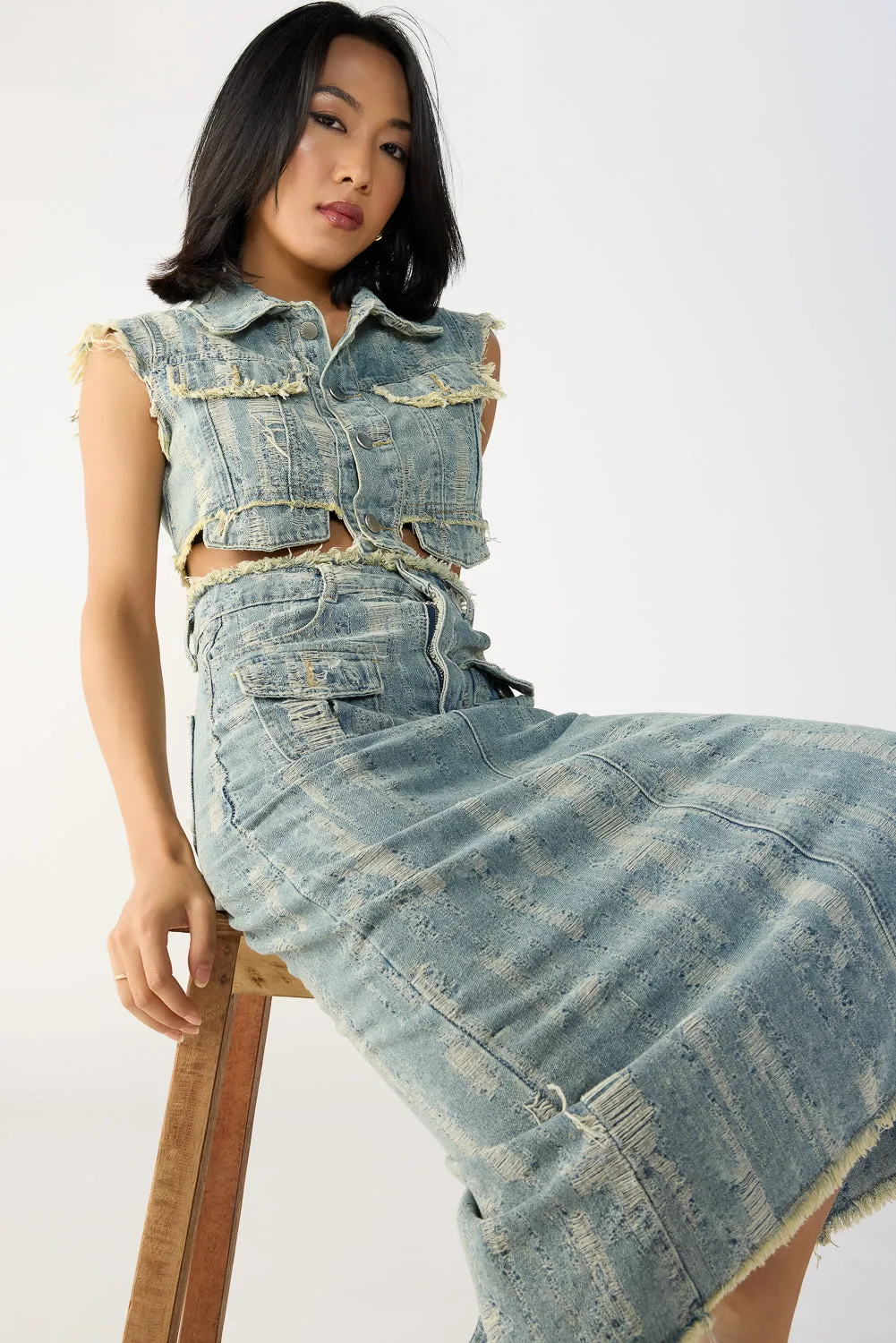 Textured Blue Denim Co-Ord Set