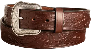 The Western Oak: Men's Brown Oak Leaf Embossed Western Leather Belt 1.50"