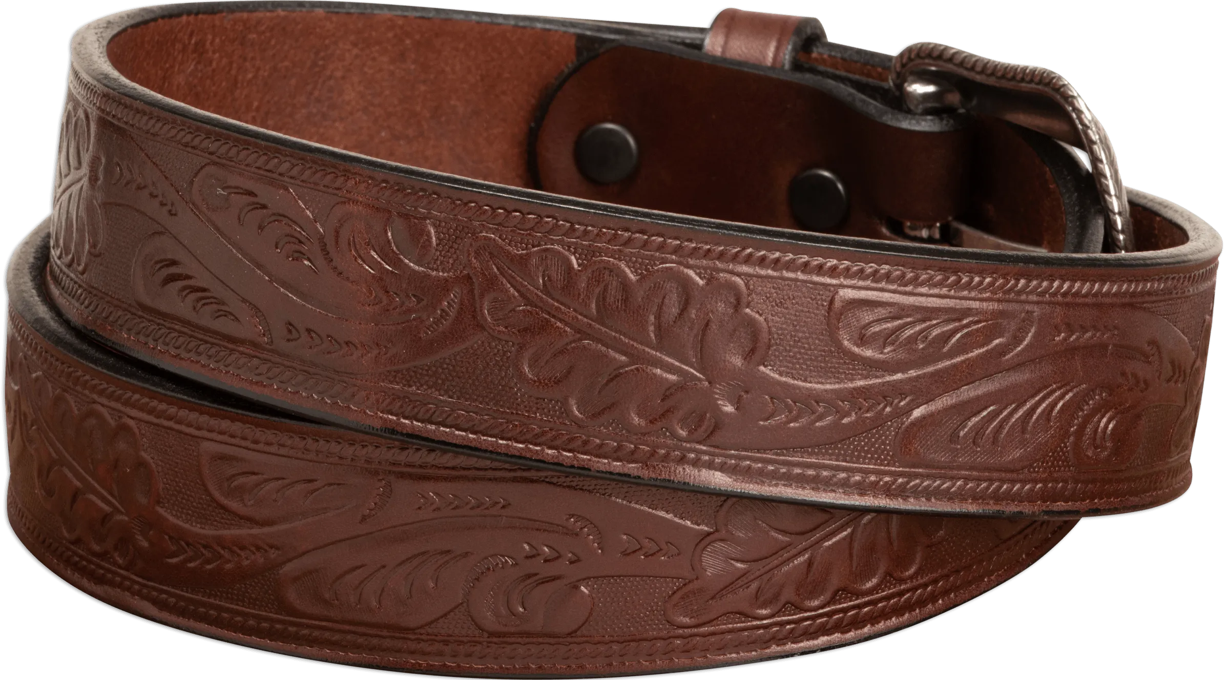 The Western Oak: Men's Brown Oak Leaf Embossed Western Leather Belt 1.50"