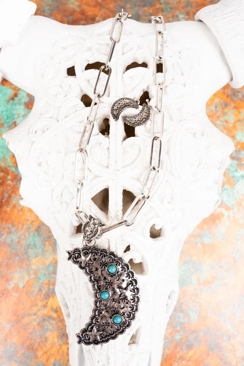 TIPI Under The Cresent Moon Silvertone Necklace and Earring Set
