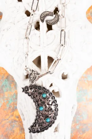 TIPI Under The Cresent Moon Silvertone Necklace and Earring Set