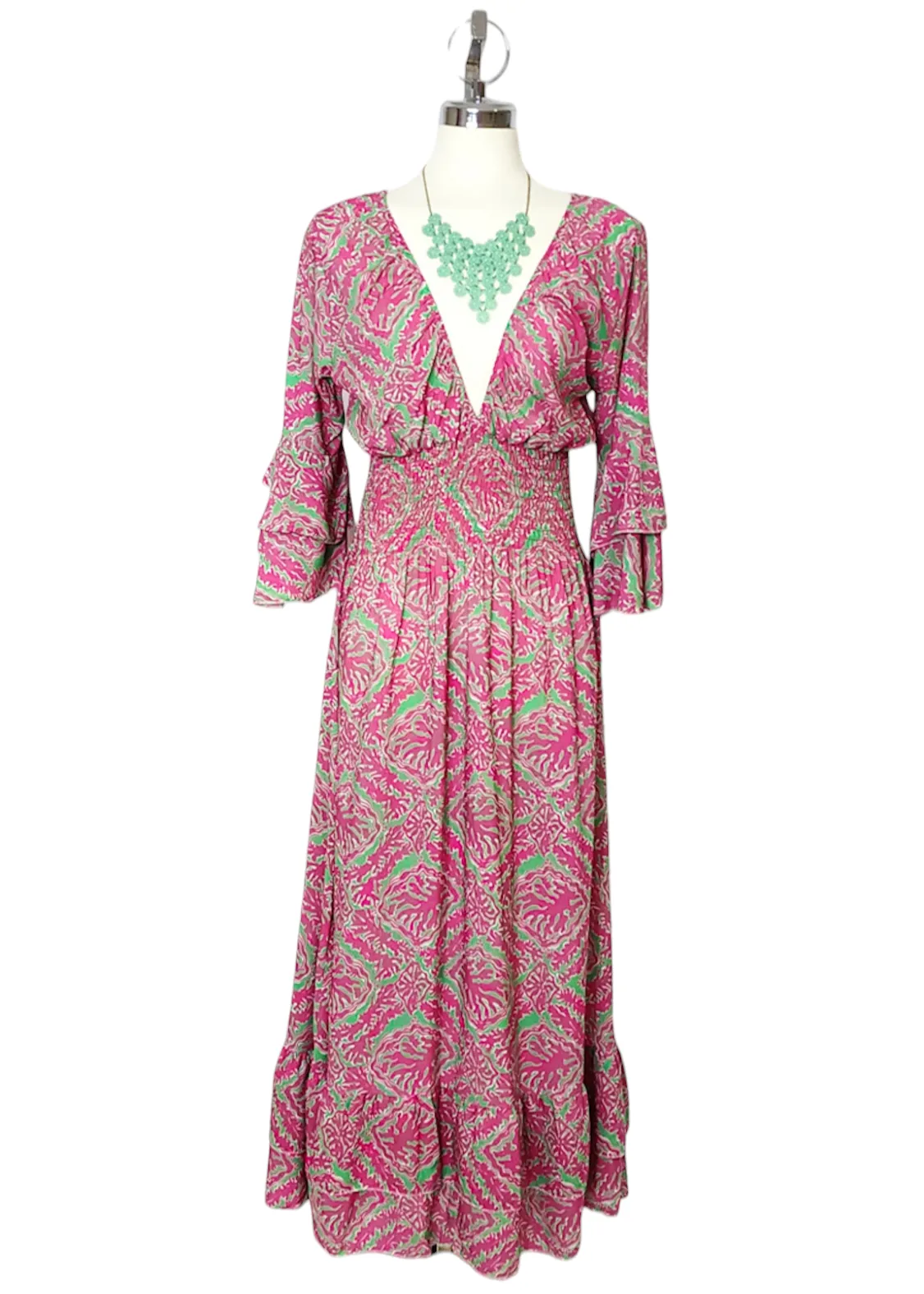 V-Neck Smocked Ruffle Dress