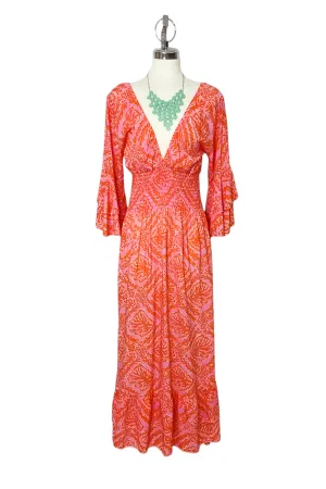 V-Neck Smocked Ruffle Dress