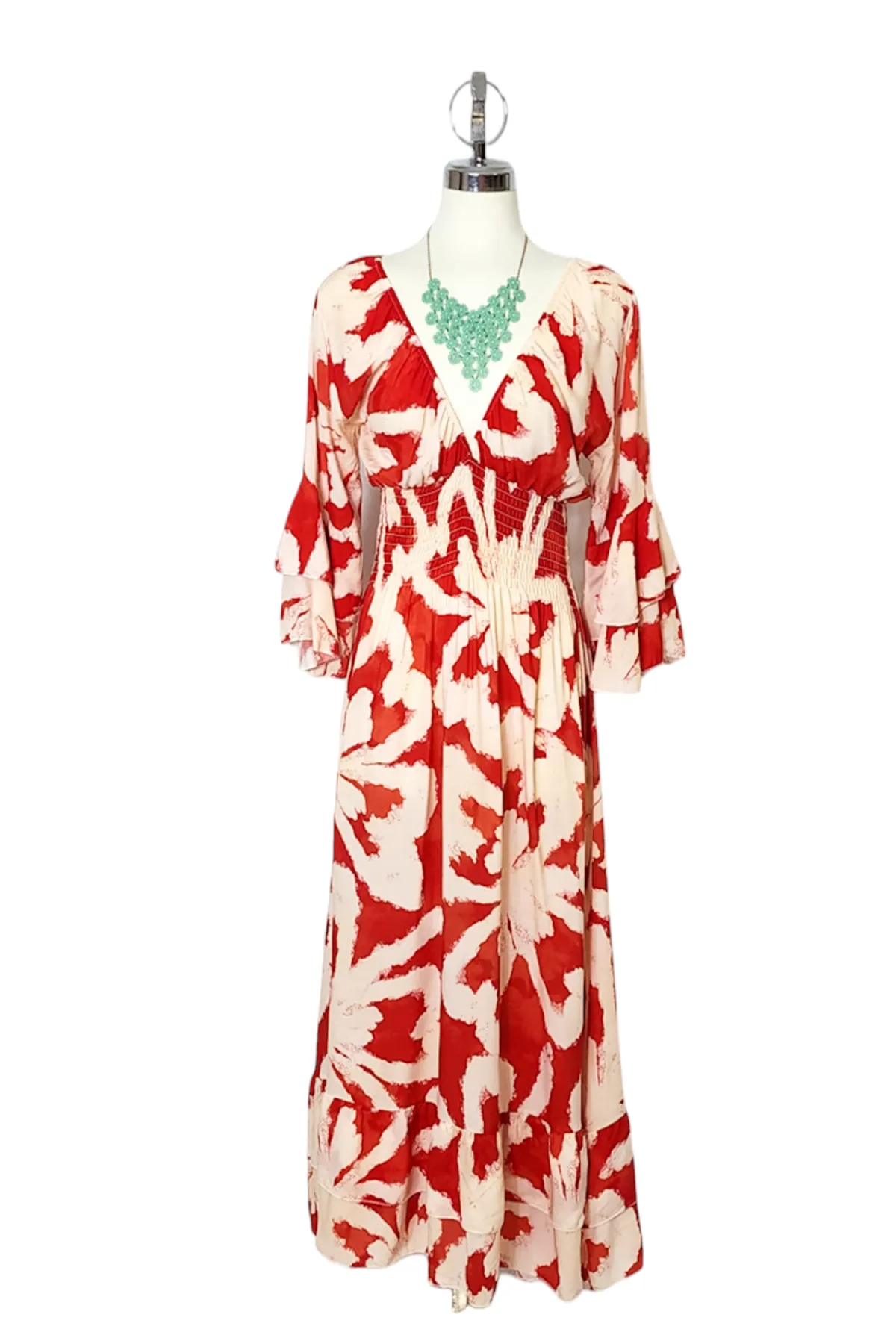 V-Neck Smocked Ruffle Dress