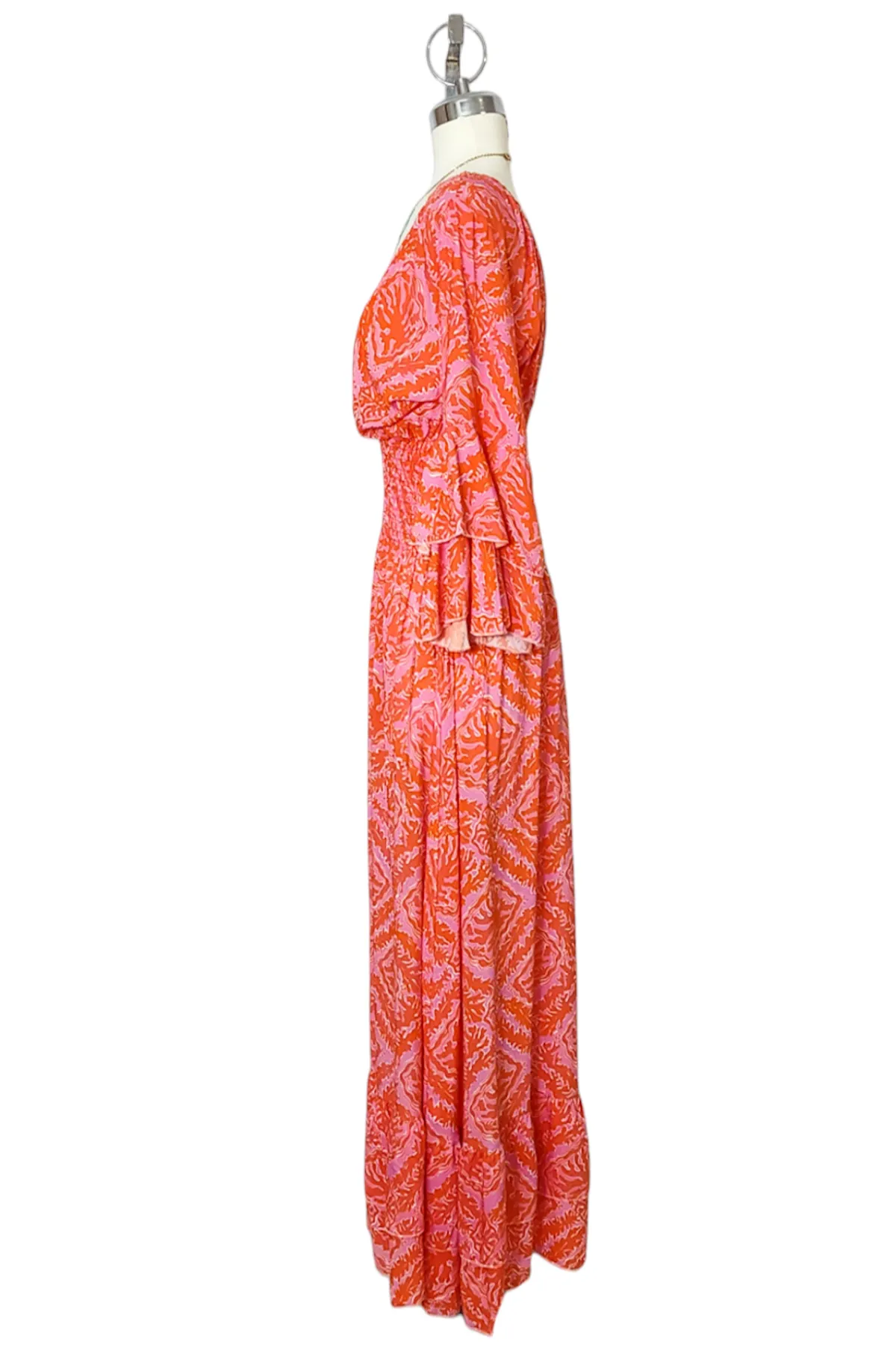 V-Neck Smocked Ruffle Dress
