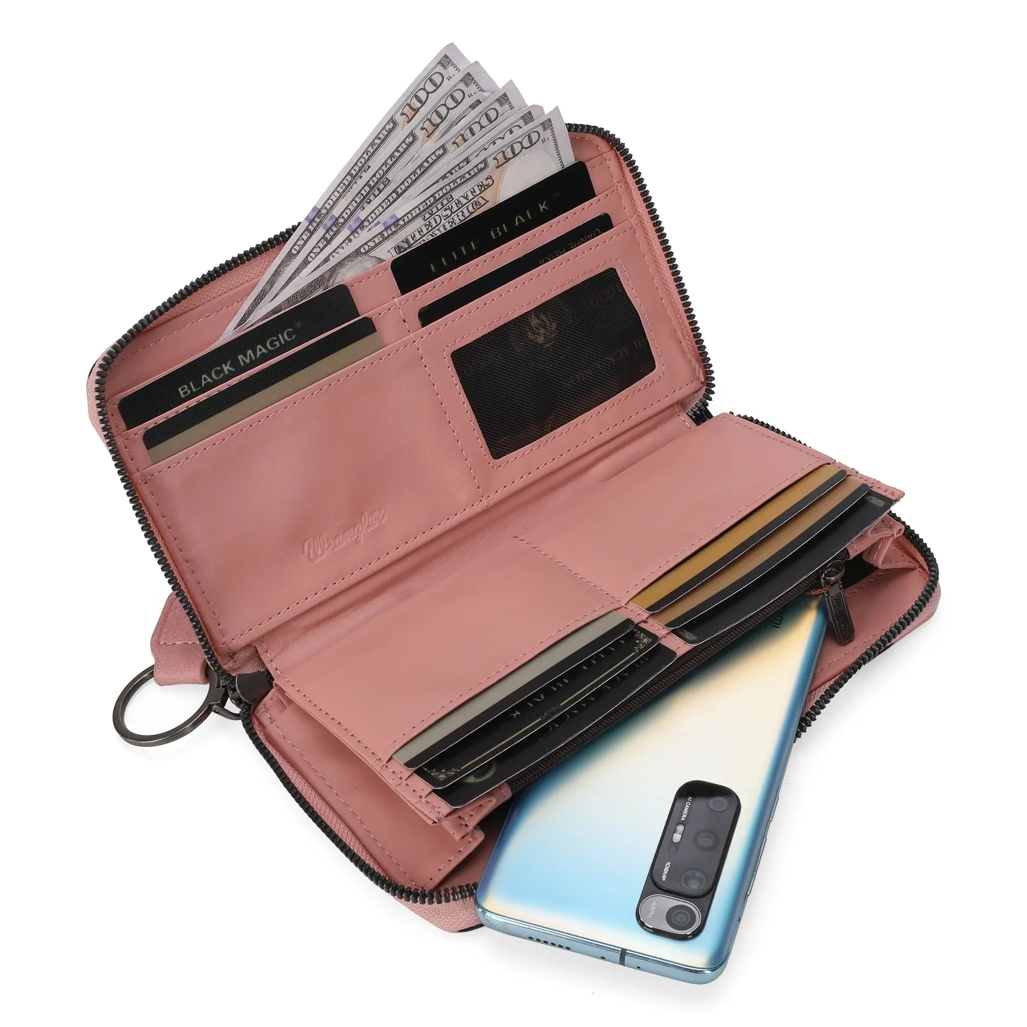 WG133-W006 Wrangler Womens Cow Print Wallet -Pink