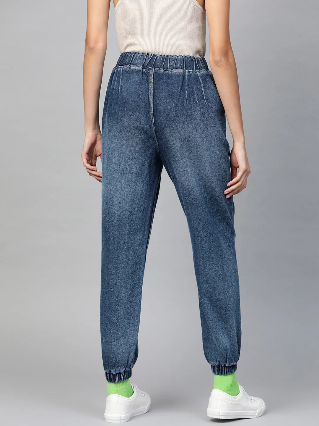 Women Blue Utility Denim Jogger Jeans