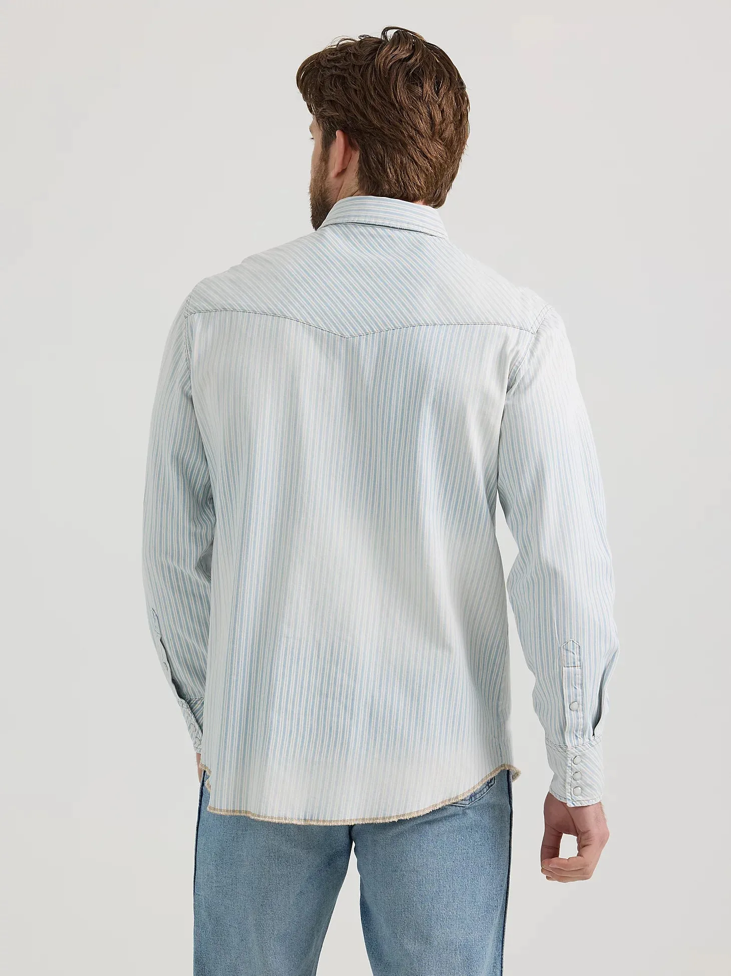Wrangler Men's L/S Vintage Inspired Railroad Stripe Western Snap Work Shirt