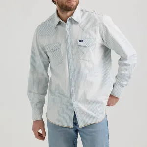 Wrangler Men's L/S Vintage Inspired Railroad Stripe Western Snap Work Shirt